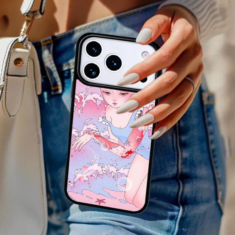 Cartoon Girl illustration Phone Case For iPhone 17 Air 14 15 13 12 Max Cover For Apple 14 15 16 16e 11 Pro Max Plus Coque