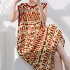 French retro printed nightdress women's summer cotton and silk loose loungewear high-end dress vacation dress can be worn outside