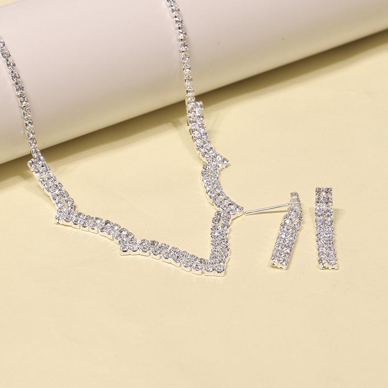2Pcs Simples Geométrico Zircão Colar Brincos Kit Para Mulheres Casamento Noiva Conjunto de Jóias Acessórios Presente