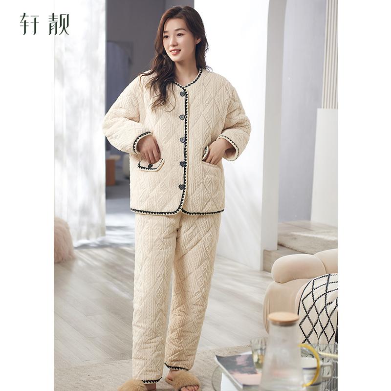 Xuanliang Pajamas for Women in Winter with Thickened Three Layer Coral Velvet and Cotton Jacket for Warmth, Home Clothes, Outable Set