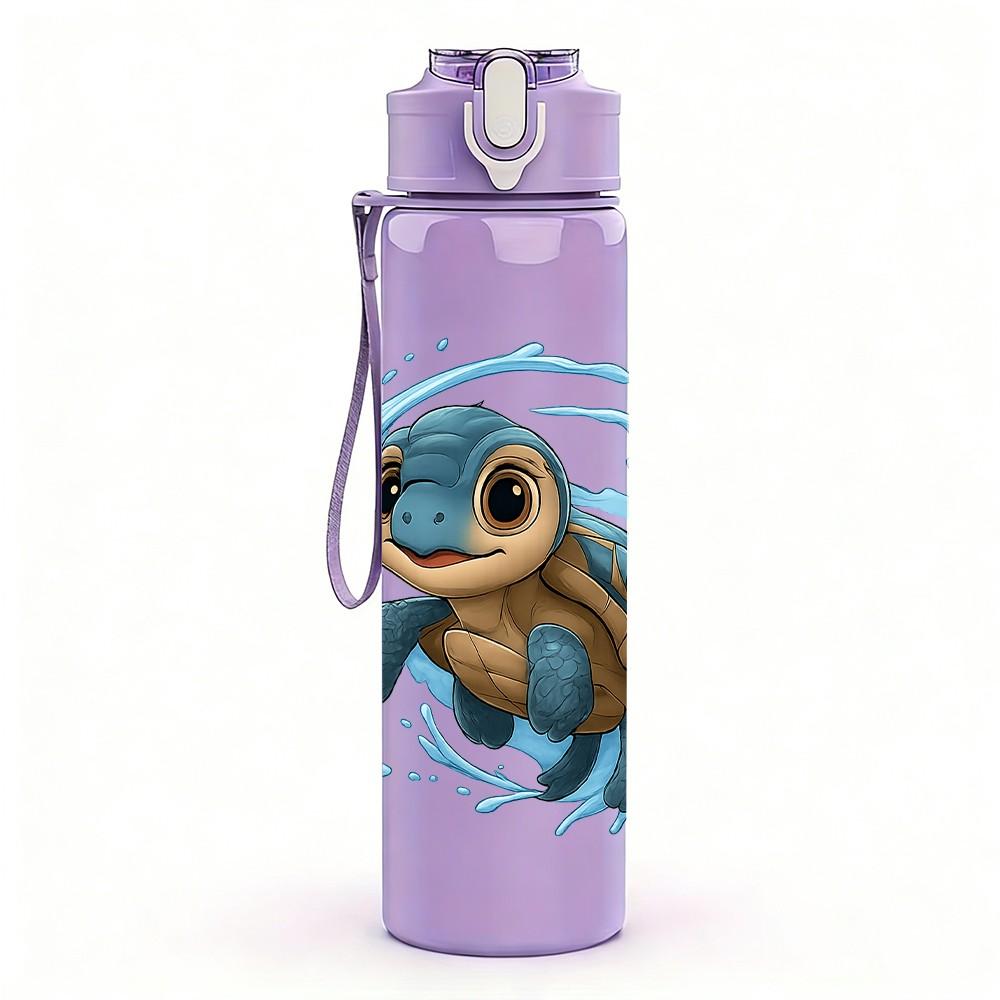 1PC Cute Sea Turtle Cartoon 750ml Color Plastic Sports Water Bottle Leakproof Flip Straw Lid Suitable for Sports Office Home Use