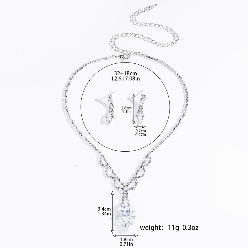 3PC Women's Fashion Copper Inlaid Zircon Claw Chain Wave Geometry Necklace Earrings Zircon Set Wedding Party Festival Gift