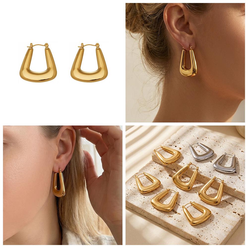 Chic Geometric Titanium Ear Hoops: European & American Cold Style Celebrity Earrings