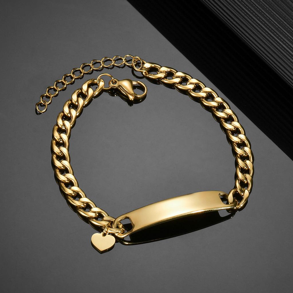 Atoztide Personalized Engrave Name Bracelet For Men Women Kids Stainless Steel Heart Adjustable Figaro Chain Family Jewelry Gift
