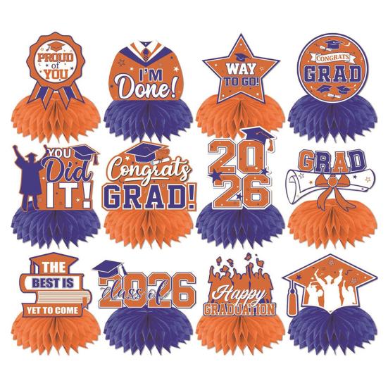 12Pcs 2026 Graduation Honeycomb Decor 3D Honeycomb Centerpieces for Commencement Party Red & Black Theme Bachelor Cap Party Decor for Table Decor &