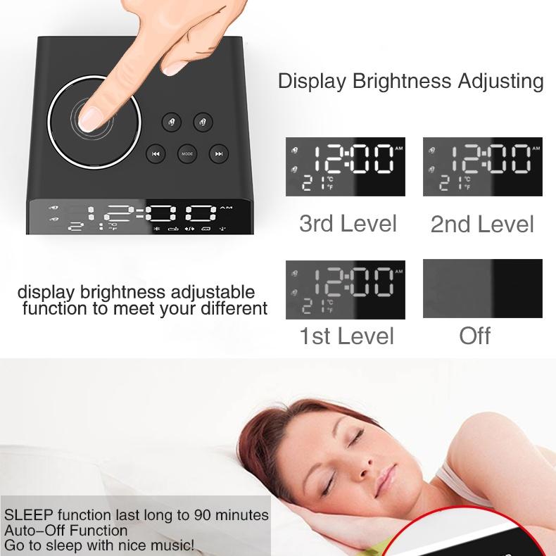 Home Decor Table Clock Alarm Clock Speaker With 2 USB Ports Bluetooth 4.2 Radio LED Digital Alarm Clock