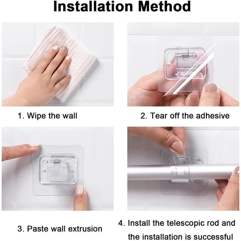 A74E-32PCS Self Adhesive Curtain Rod Bracket No Drill Curtain Rods Brackets Nail Free Adjustable Hooks Storage Hooks Clamp