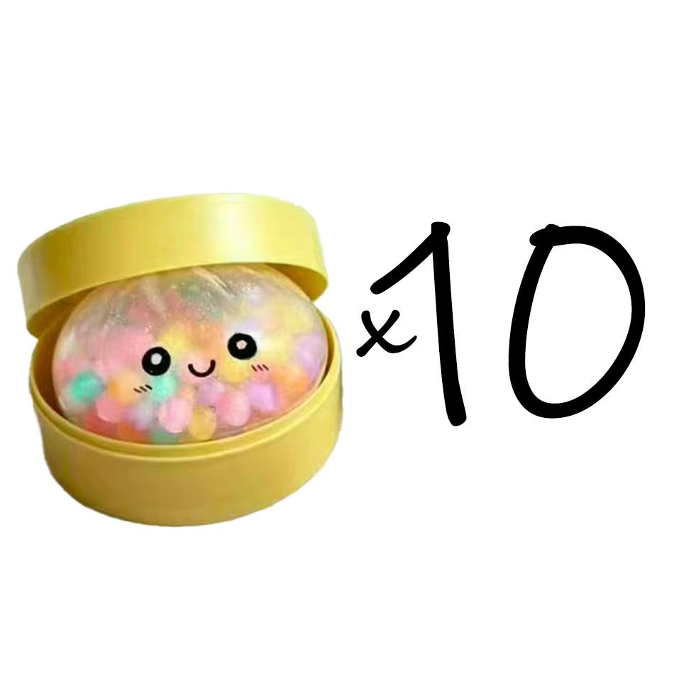 Hot Rainbow Dumpling Squishy with Bead Sensory Squeeze Toys for Stress Relief with Bamboo Steamer Funny Kawaii Toy Gifts