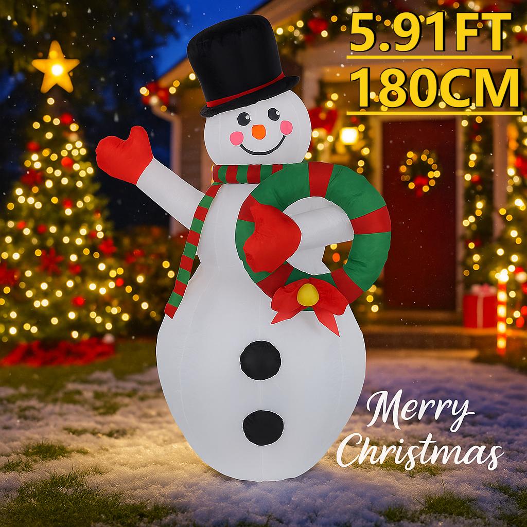 5.91FT Yard Party Decoration Inflatable Snowman Wreath Toy LED Lit Xmas Home Decor Ornaments Supplies Christmas Holiday Gifts