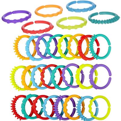 Anneau de dentition pour bébé, anneaux arc-en-ciel colorés, jouets de décoration cadeau pour poussette, 24 pièces