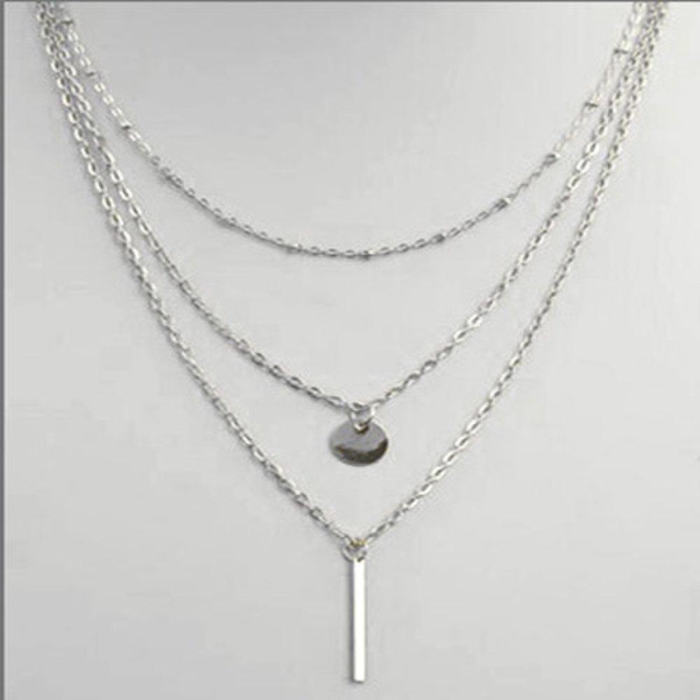 

Three-line stick round pendant necklace in gold and silver