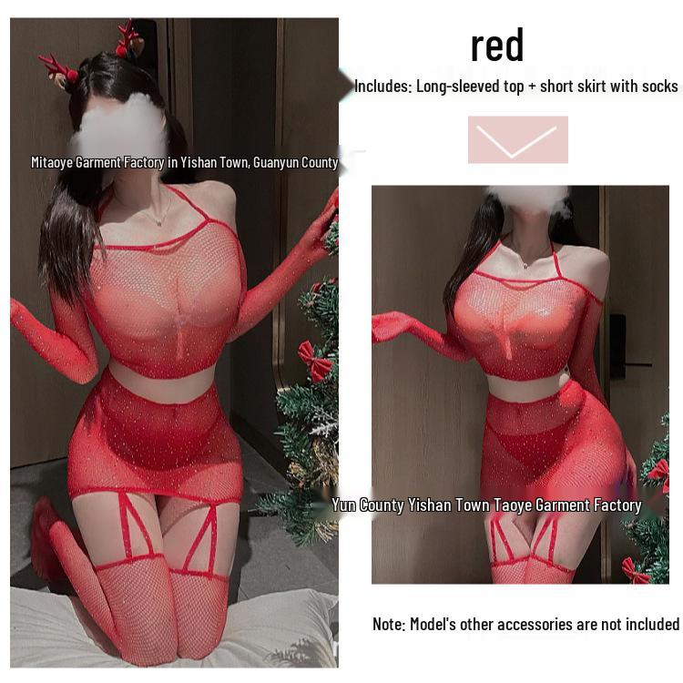 Starry Mesh Halterneck Off-the-Shoulder Mini Dress - Sexy Long Sleeve Christmas & New Year's Attire
