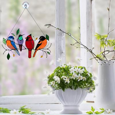 Mehrfarbiges Acrylpaneel Vogel Buntglas Sonnenfänger Fensterhänger Heimdeko