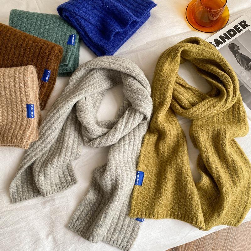 Wool gray scarf girls autumn and winter white knitted wool warm versatile high sense scarf white