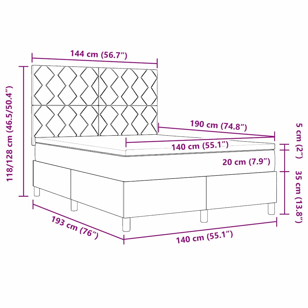 Boxspring bed with headboard Black 140 x 190 cm Fabric