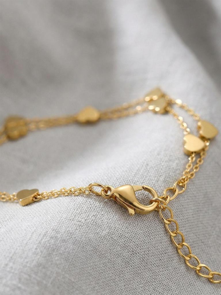 Elegant EU-US Style Double-Layer Heart Bracelet - Cute, Simple, 18K Gold-Plated Stainless Steel Jewelry