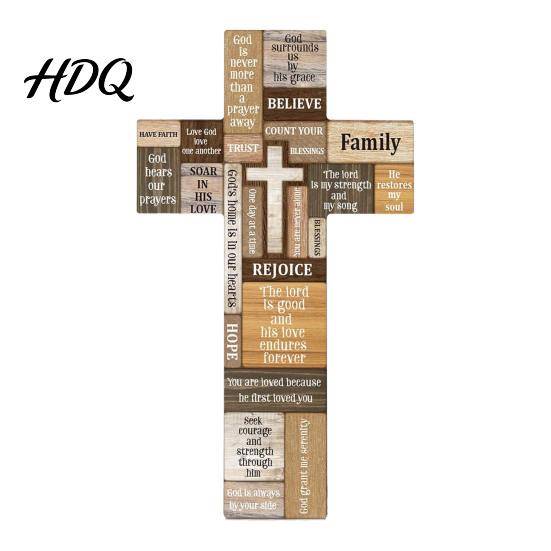Spiritual Gift for Women Easter Wooden Cross Ornament Rustic Hanging Pendant with Hemp Rope Religious Keepsakes Wall Decor Home Decoration,