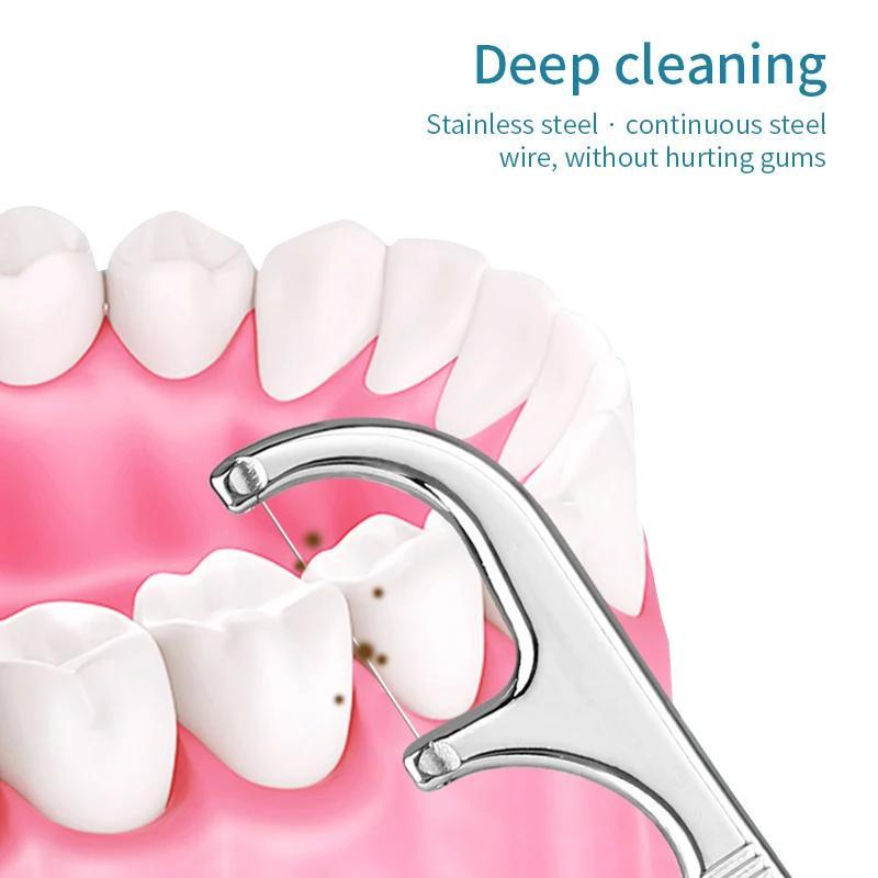 Stainless Steel Toothpick Set Tooth Flossing Reusable Portable Toothpick Floss Teeth Cleaner Sets Oral Cleaning Tool