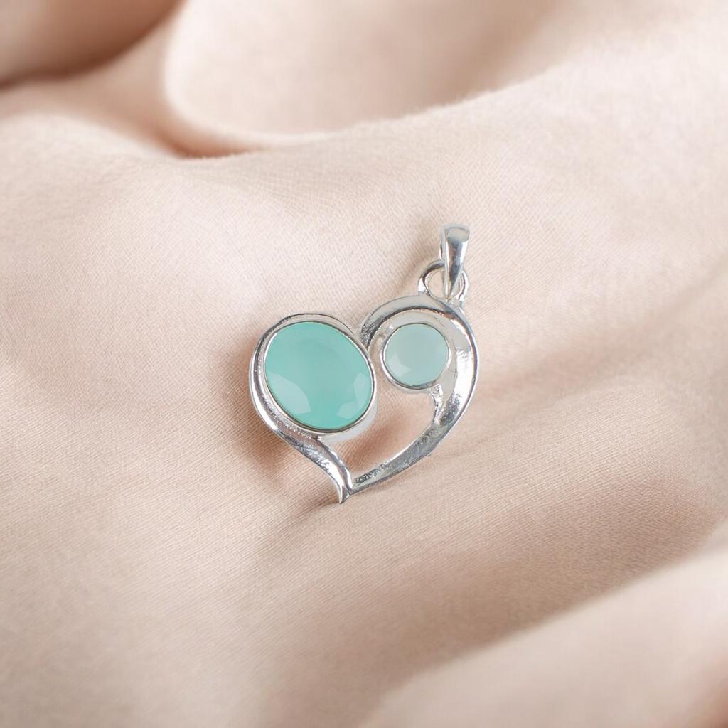 Aqua Chalcedony Gemstone 925 Sterling Silver Jewelry Blue Stone Pendant Necklace CP-3-14