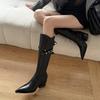 Brown Fashionable and Elegant Temperament Tall Boots 2025 Autumn and Winter New Pointed Thick Heel Belt Buckle Thin Knight Boots