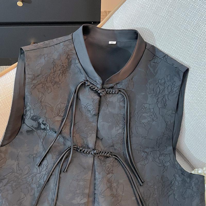 Chinese Style Vest With Closure Women's Spring Autumn Collection Standing Collar Jacquard Camisole Sleeveless Jacket