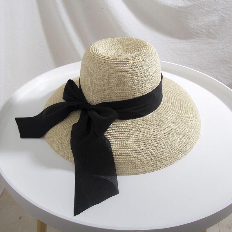 2025 Sommer Damen Große Schleife Sonnenhut Hepburn Stil Vintage Design Breiter Rand Strohhut Einfarbig UV-Schutz Urlaubsstrandhut
