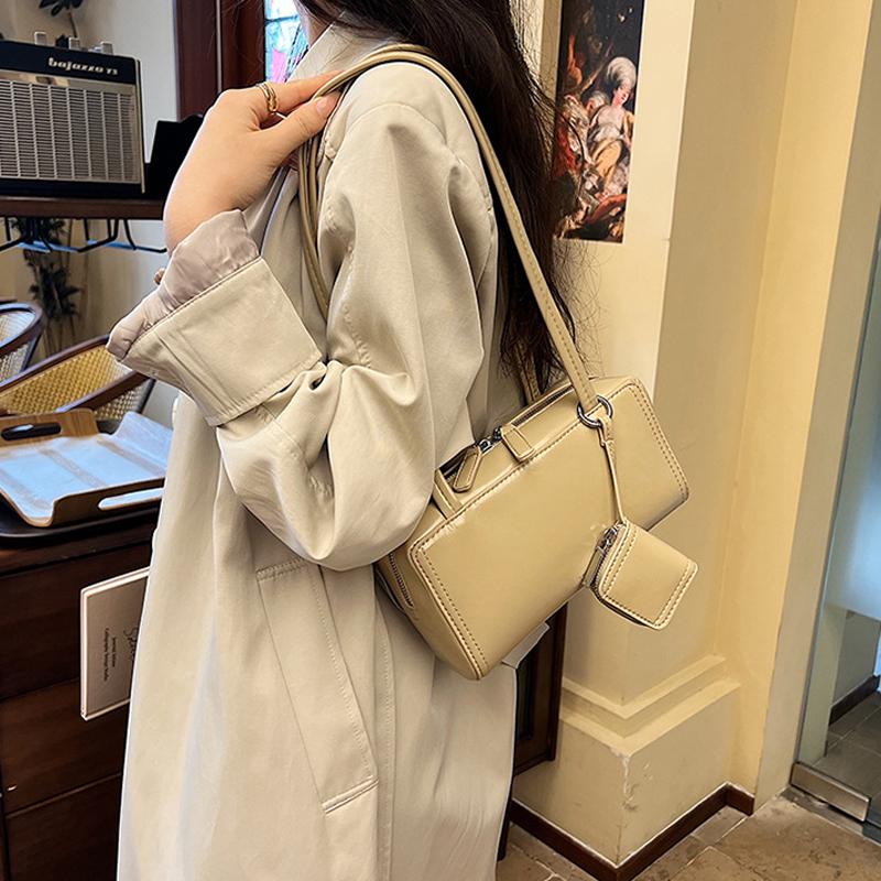 Ladies' Brown Handbag PU Leather Vintage Textured Small Bag Women Versatile One Shoulder Underarm Bag Korean Fashion Handbag