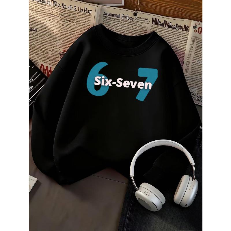 Children's clothing kids unisex Crew Neck Sweatshirt | Fashionable 67 Number Print, Casual Style, Slight Stretch Fabric, Regular Fit, Fall/Winter