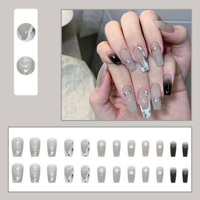 24Pcs False Nails Gradient Color DIY Waterproof Winter Autumn Temperament Manicure Stickers for Nail Salon