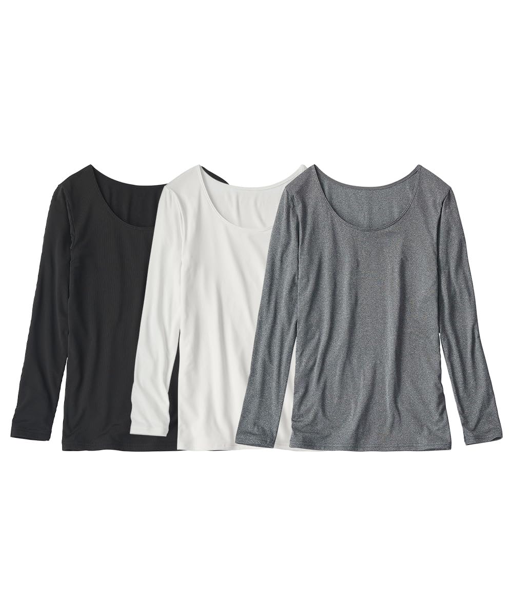 

Nissen Inner Round Long and Charcoal Size 5L Shirts, Fall/Winter, Peach-Lined, Neck, Sleeve, 3-Piece Set, Black, Off-White, Gray,