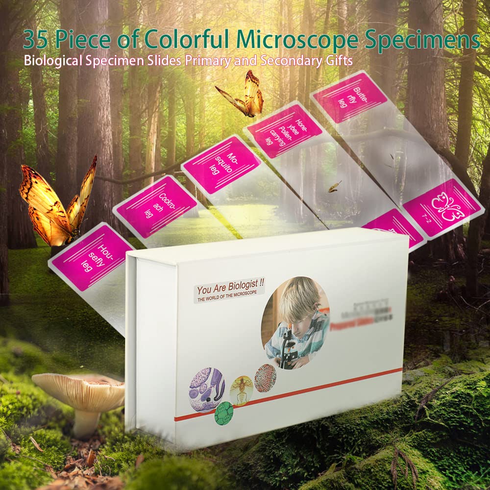 WOYUE Microscope Slides, 35 Colorful Biological Microscope Specimen Slides for Primary and Secondary Use, Gift