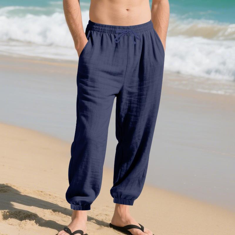 European and American men's summer new linen casual pants loose breathable leggings cotton and linen pants