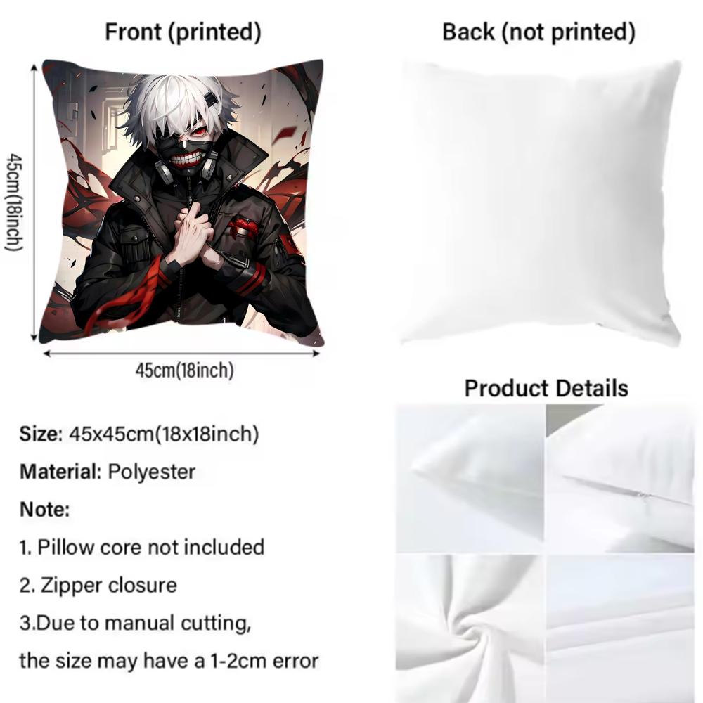 Tokyo G-Ghoul K-Kaneki Ken Cushion Cover Pattern Printed Pillowcase for Living Room Sofa Cushion Cover & Bedroom Decor