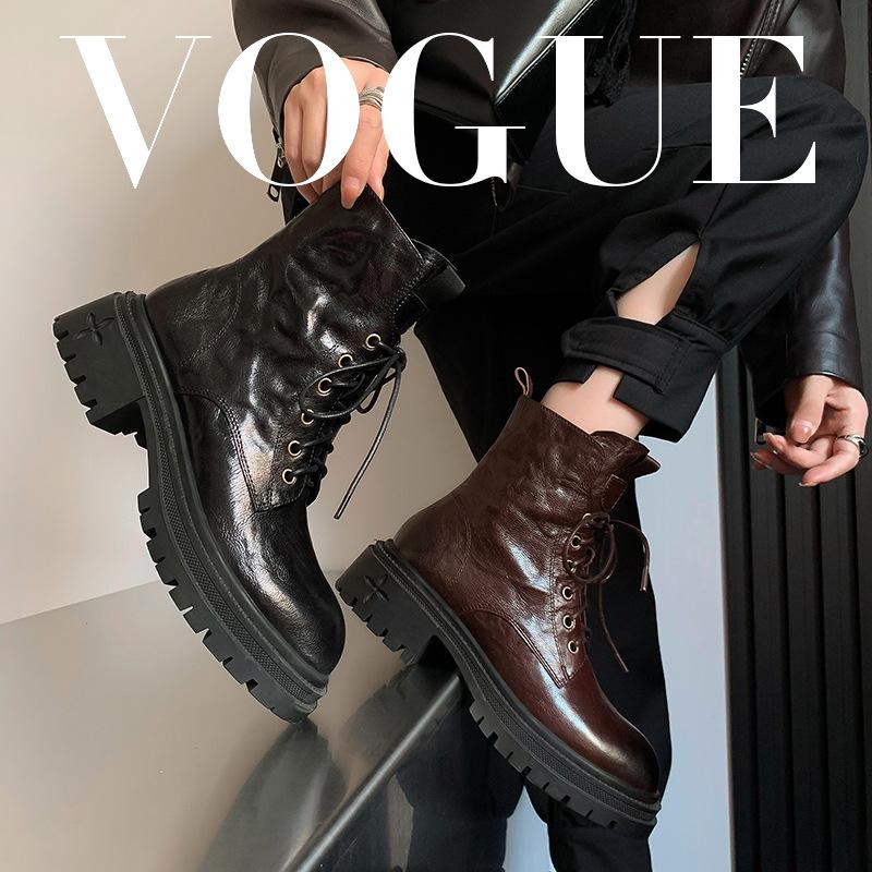 2025 retro old sheepskin thick-soled British Martin boots autumn and winter new round head lace-up locomotive short boots