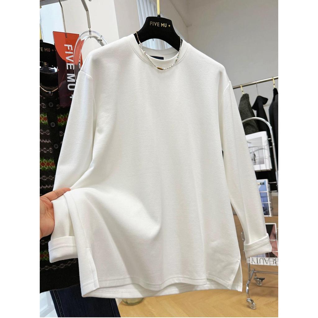2026 Spring Women's Loose Casual Solid Color Long Sleeve Round Neck T-shirt