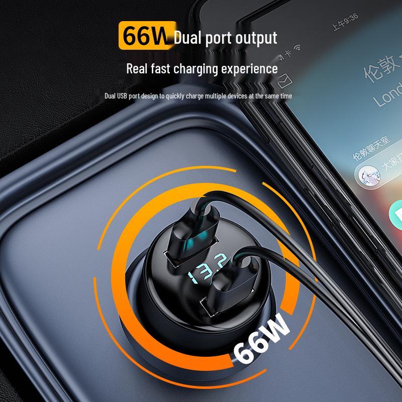 Dual USB Car Charger for Huawei - 66W Fast Charge, 100W Digital Display, Cigarette Lighter Adapter