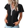 Women's Solid Color V Neck Waffle Panel Short Sleeve T-Shirt