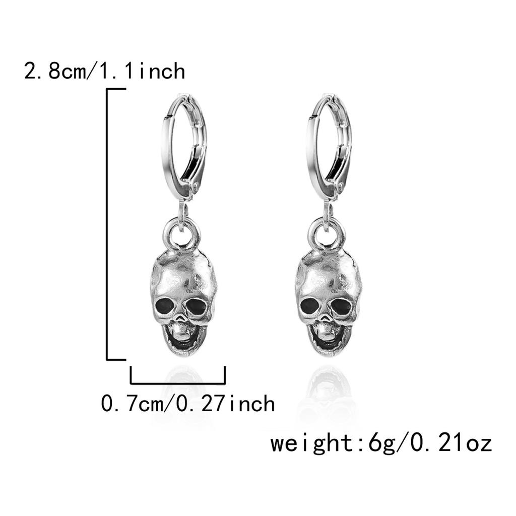 Vintage Silver Color Skull Pendant Dangle Earrings Gothic Metal Skeleton Drop Earring Halloween Jewelry For Women Men Retro Gift
