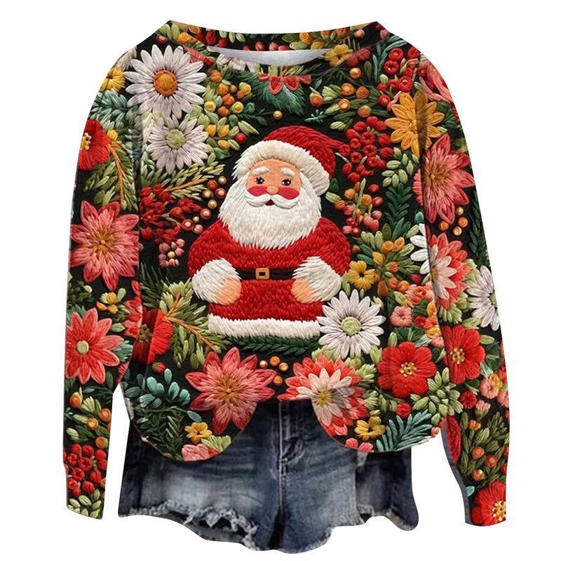 Fall and Winter Cross-Border New Arrival Sweatshirt Female 3D Digital Print Christmas round-Neck Shirt Tops Christmas Hoodie