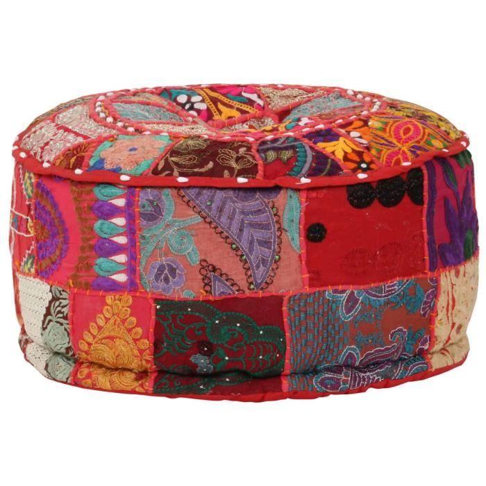 VidaXL Pouf rond en coton fait à la main 40 x 20 cm Rouge