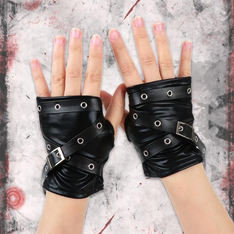 Fingerless Punk Style Gloves Durable PU Leather For Motorcycle Outdoor Halloween Activity