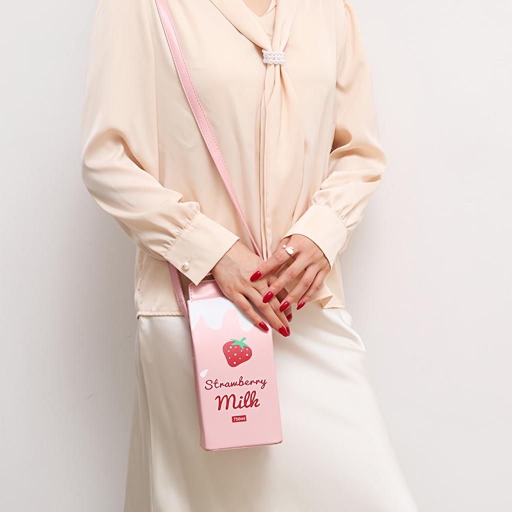 Damen Niedliche Erdbeer-Print Umhängetasche - & Rosa Pastell Tragetasche mit Verstellbarem Riemen, Druckknopfverschluss, Geräumiges Innenfach für Alltag, Arbeit