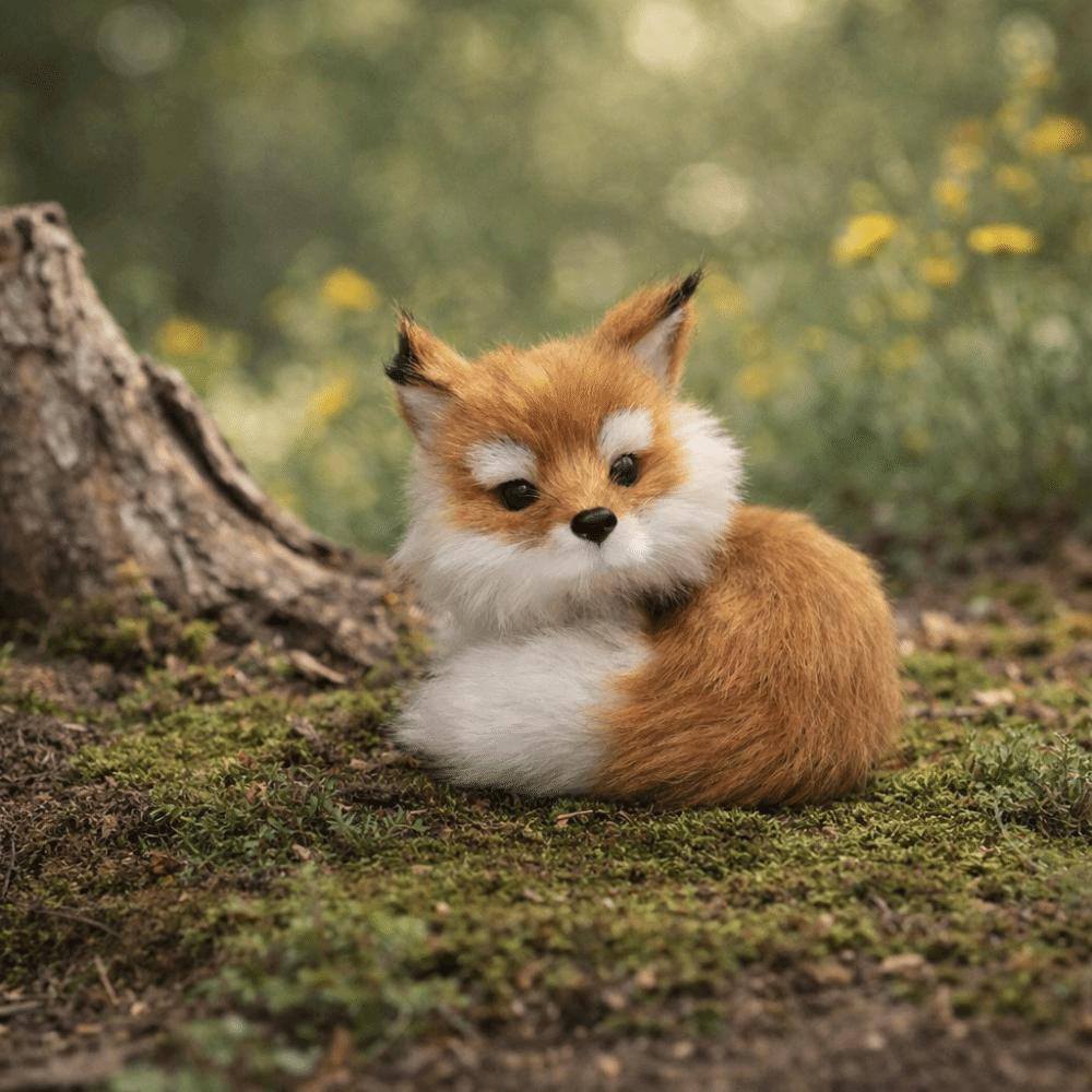 Figurine Peluche Renard Poupée Jouet Mini Renard Accroupi Assis Modèle Peluche Simulation Renard Cadeau d'Anniversaire