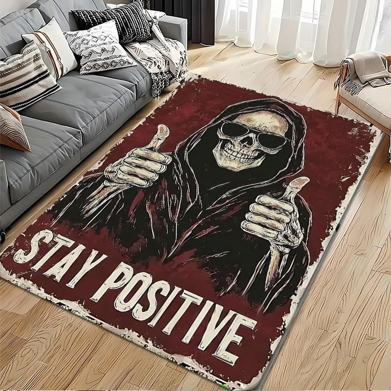 Skull Hoodie Stay Positive Art suitable as a non-slip mat for the living room or bedroom sofa