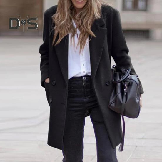 Casaco de inverno feminino trespassado gola virada para baixo mangas compridas botões cardigan plus size comprimento médio casaco de lã para exterior