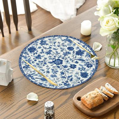 4-Piece Blue-and-White Porcelain Vintage Placemats Chinese Tea Ceremony Table Decor Accessories