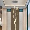 Staircase long chandelier modern minimalist villa light luxury living room loft internet famous rotating duplex building