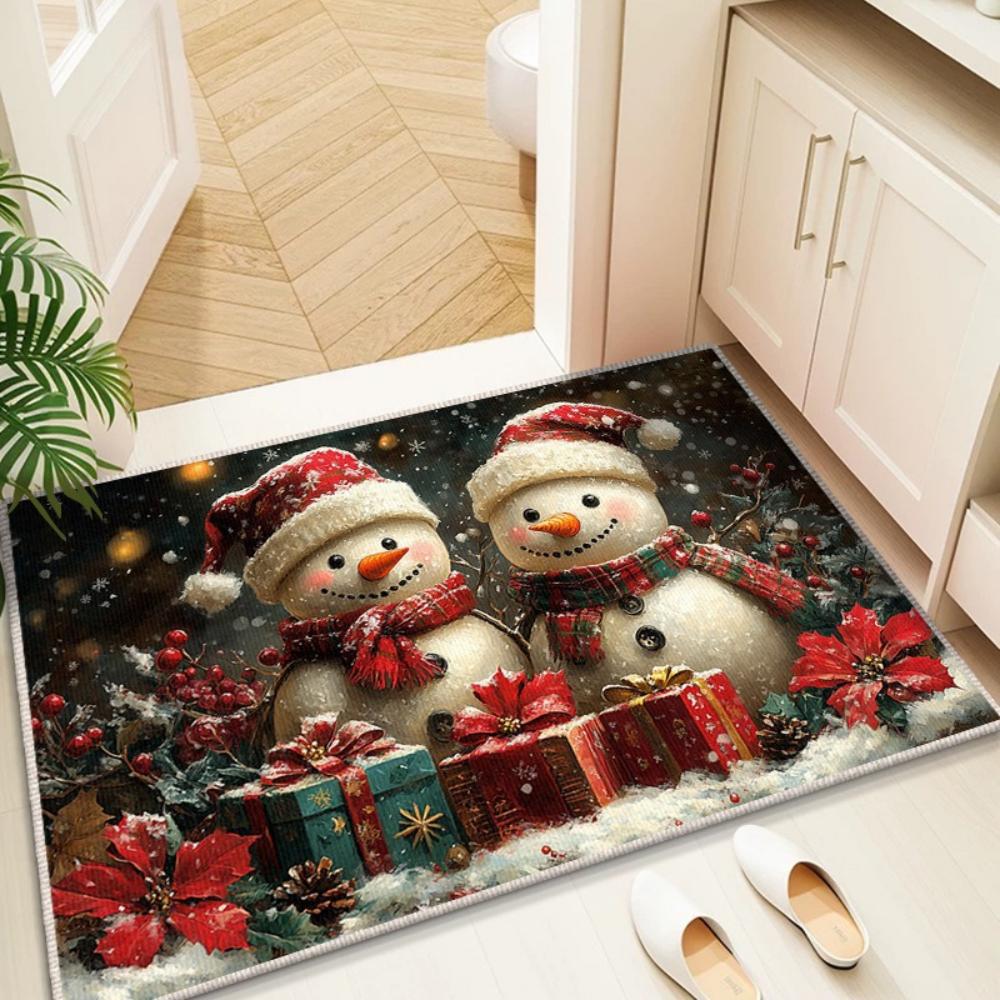 1pc Festive Christmas Entryway Mat Santa Elf Snowman Design Non Slip Floor Rug for Holiday Decor Living Room Bedroom Entrance
