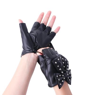 Lolita JK PU Leather Rivet Dancing Gloves Women Gloves Half Finger Gloves Korean Anime Mittens