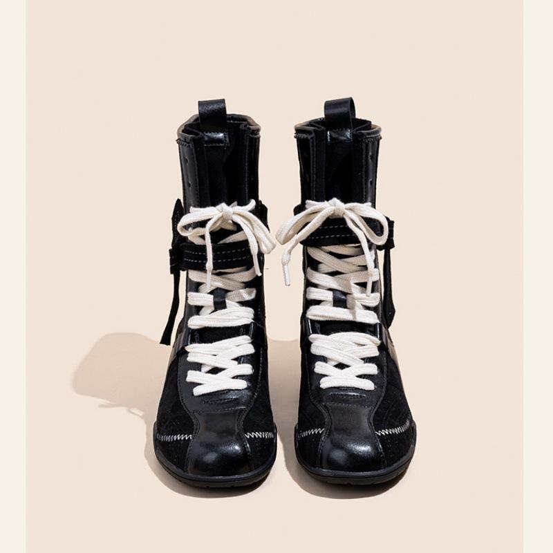 Vintage Versatile Frosted Leather Boxing Boots Women's Strap Side Zipper Outside Wear Mountaineering Dexun Martin Boots Motorcycle Boots